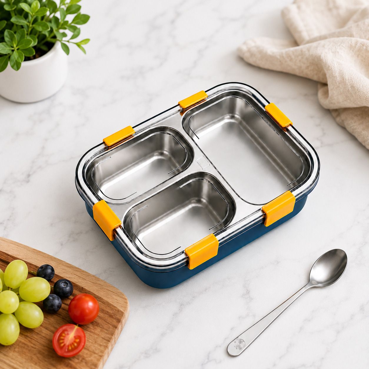 BK Lunch Box Leak Proof Bento Tiffin Box for Office School Kids 3 Containers Stainless Steel School Lunch Box-image-42