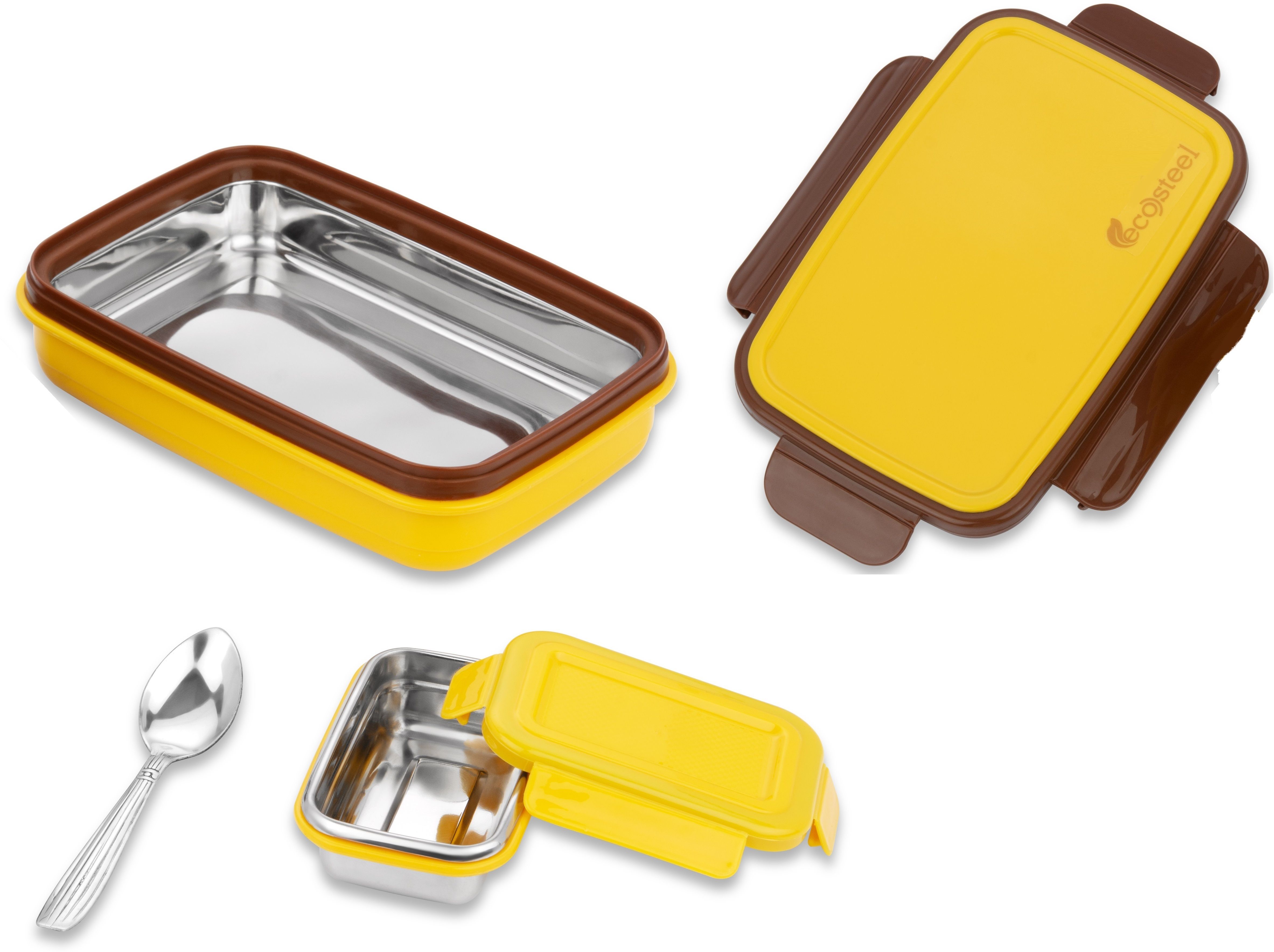 Eco-Steel Plastic Air Tight Spill Proof ,Tiffin Boxes for With Plastic Katori 2 Containers Stainless Steel School Lunch Box-image-13