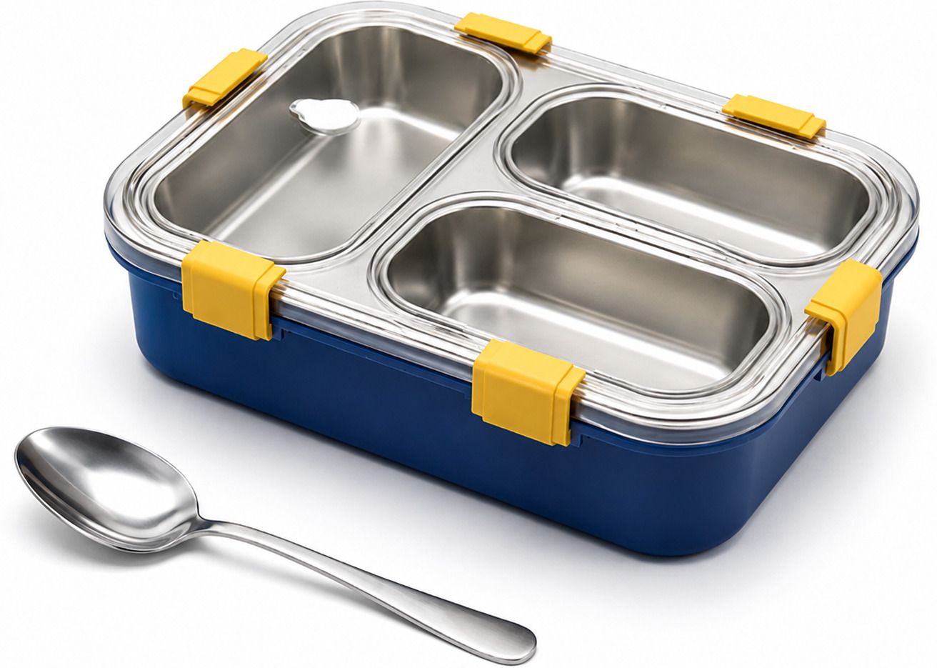 3 Compartment Office Lunch Box 1 Containers Stainless Steel, Plastic School Lunch Box-image-17