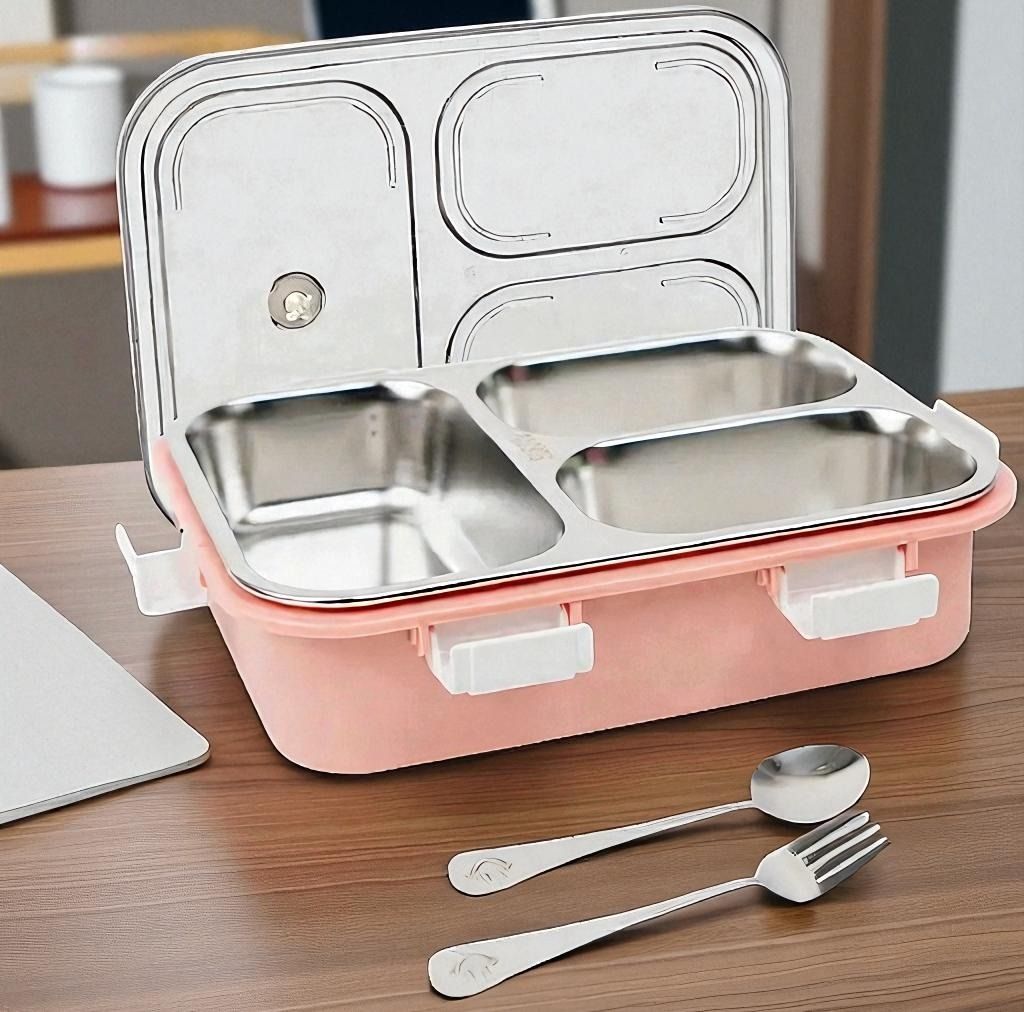 Vibrant Patterned 750 ml Stainless Steel Lunch Box with Airtight Compartments 3 Containers Lunch Box-image-39