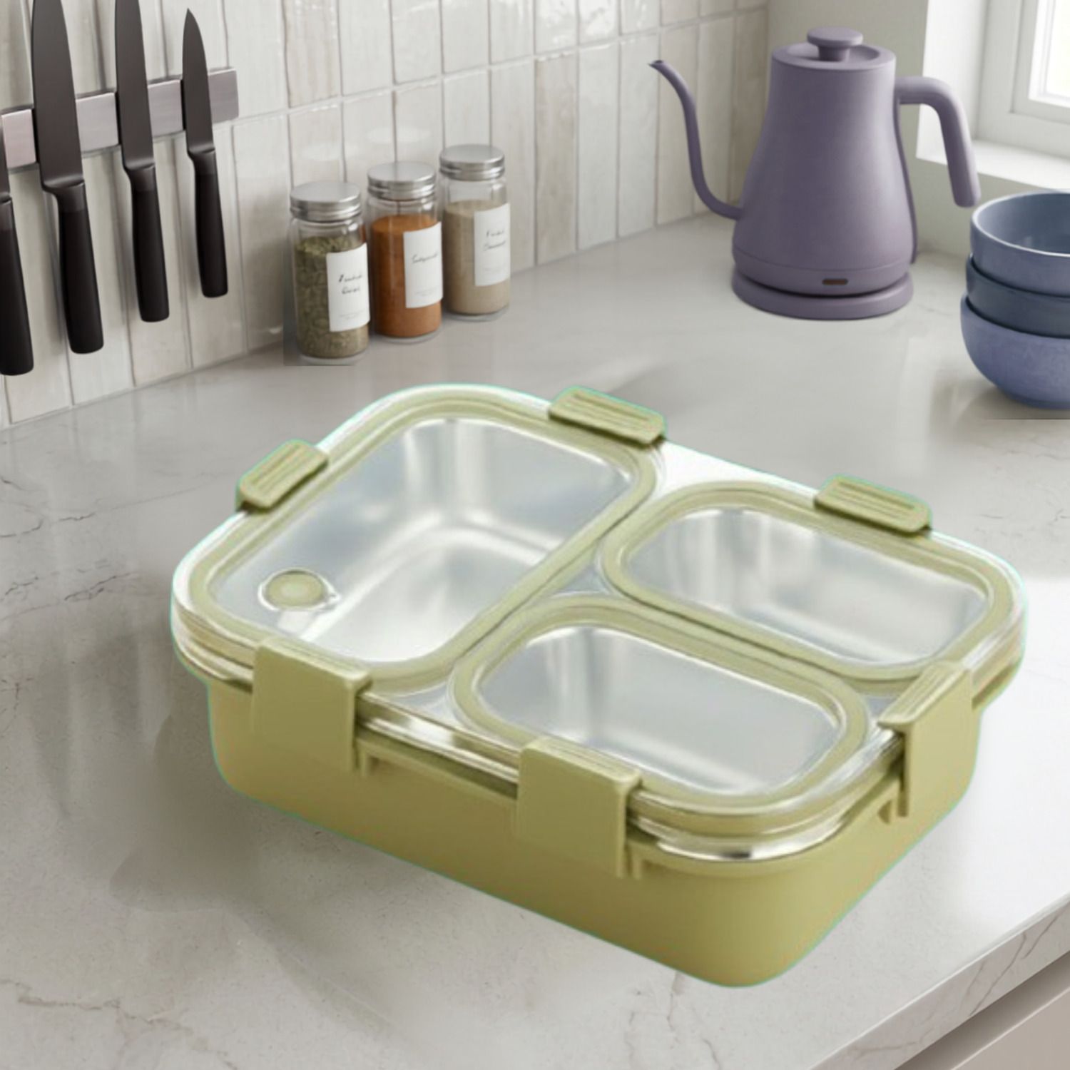 Airtight Lunch BoxSteel Box, Tiffin for Kids, School with Spoon & Fork_C70 3 Containers Stainless Steel School Lunch Box-image-43