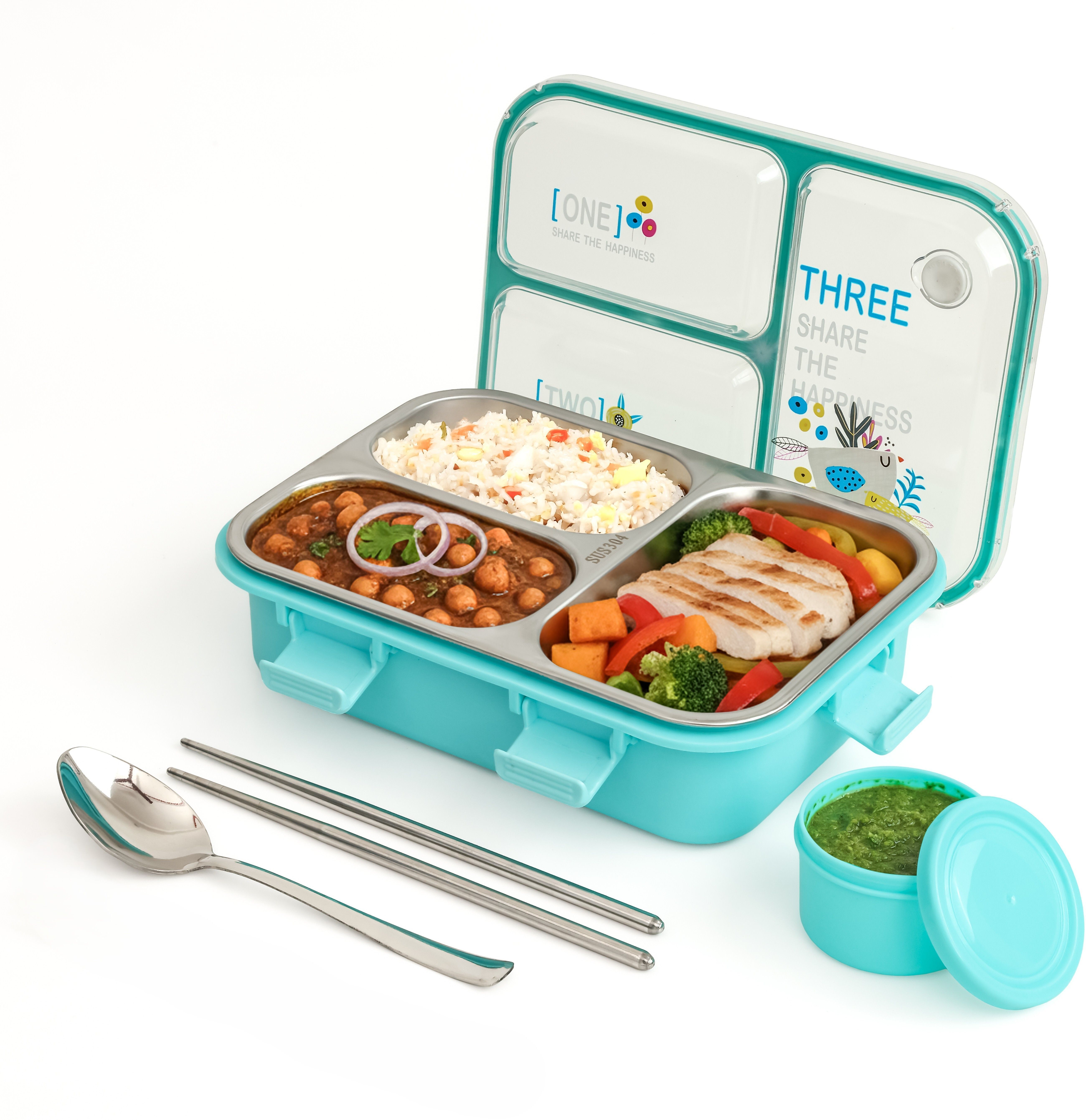 Happiness For kids & Office 3 Containers Stainless Steel School Lunch Box-image-24