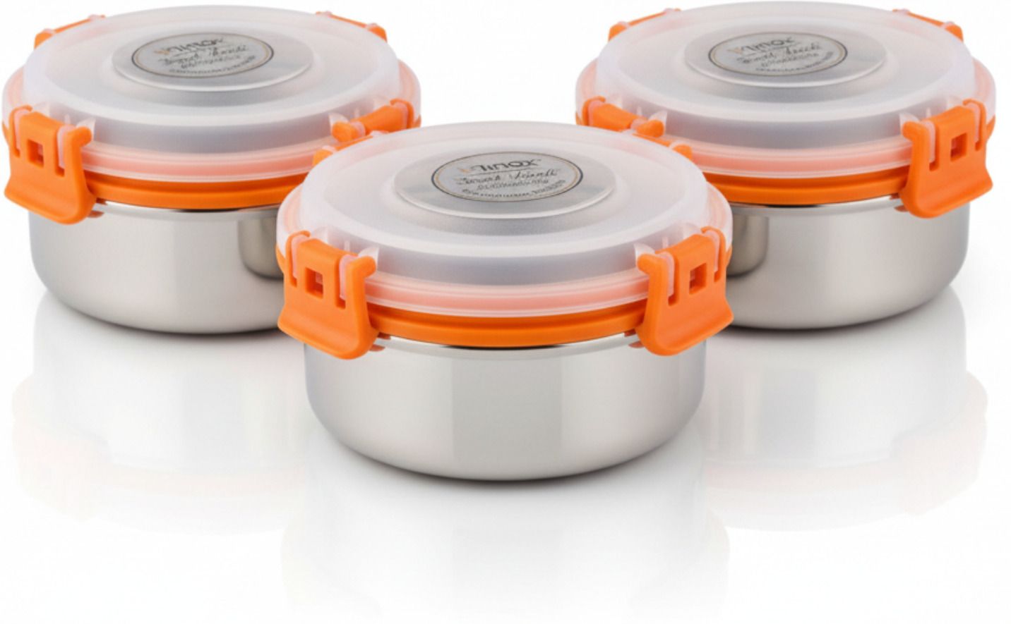 Stainless steel lock n lock orange color containers 425 Ml set of 3 Containers Lunch Box-image-13