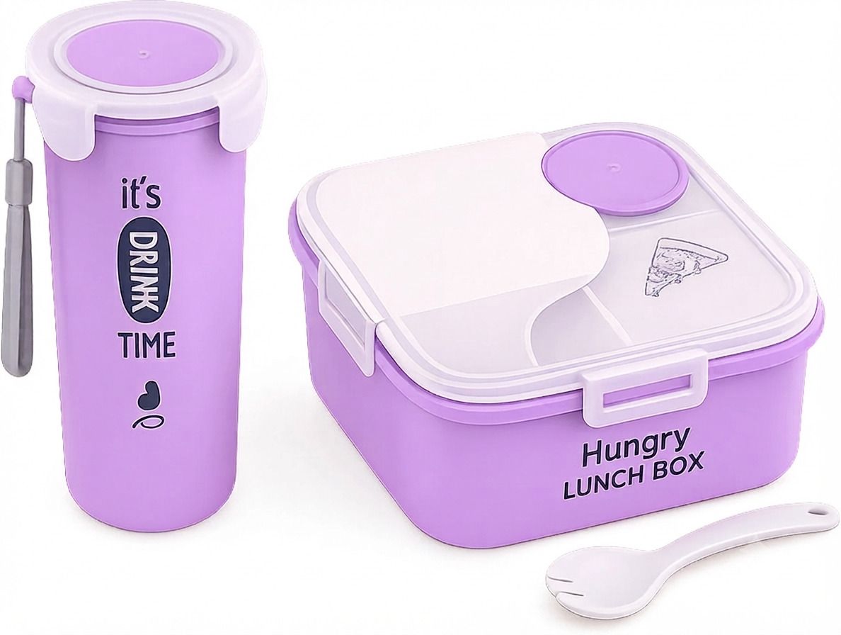 Hungry Lunch Box PURPLE 3 Containers Plastic School Lunch Box-image-39