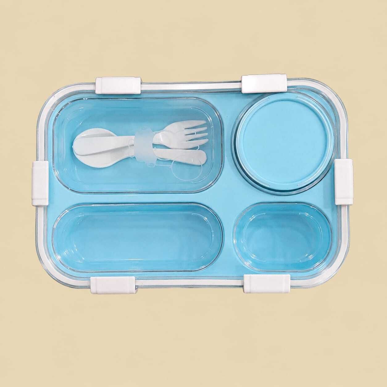 4 Compartment Lunch Box with Spoon & Fork | Leak Resistant, BPA Free, 3 Containers Plastic School Lunch Box-image-30