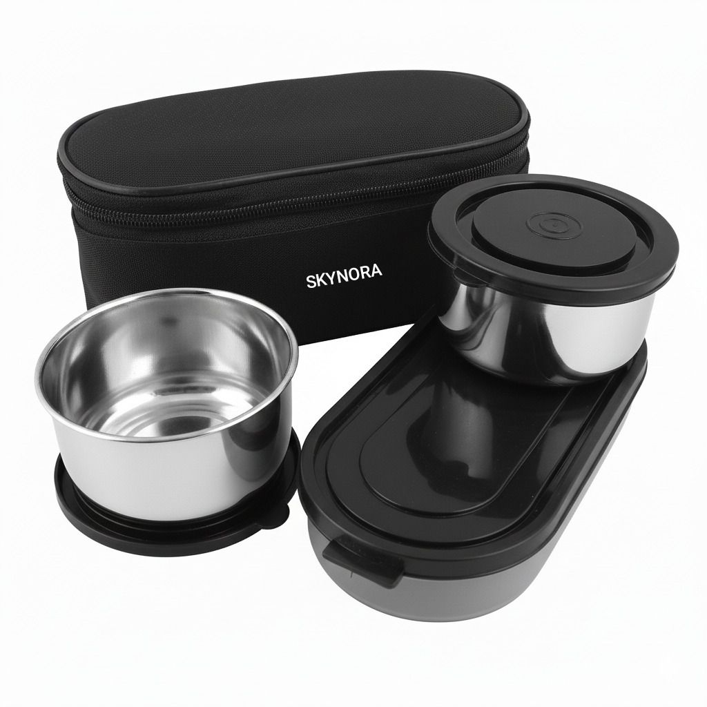 Stainless Steel Lunch Box Leak-Proof 3 Containers 300mlx2 |400mlx1Oval Black 3 Containers Stainless Steel School Lunch Box