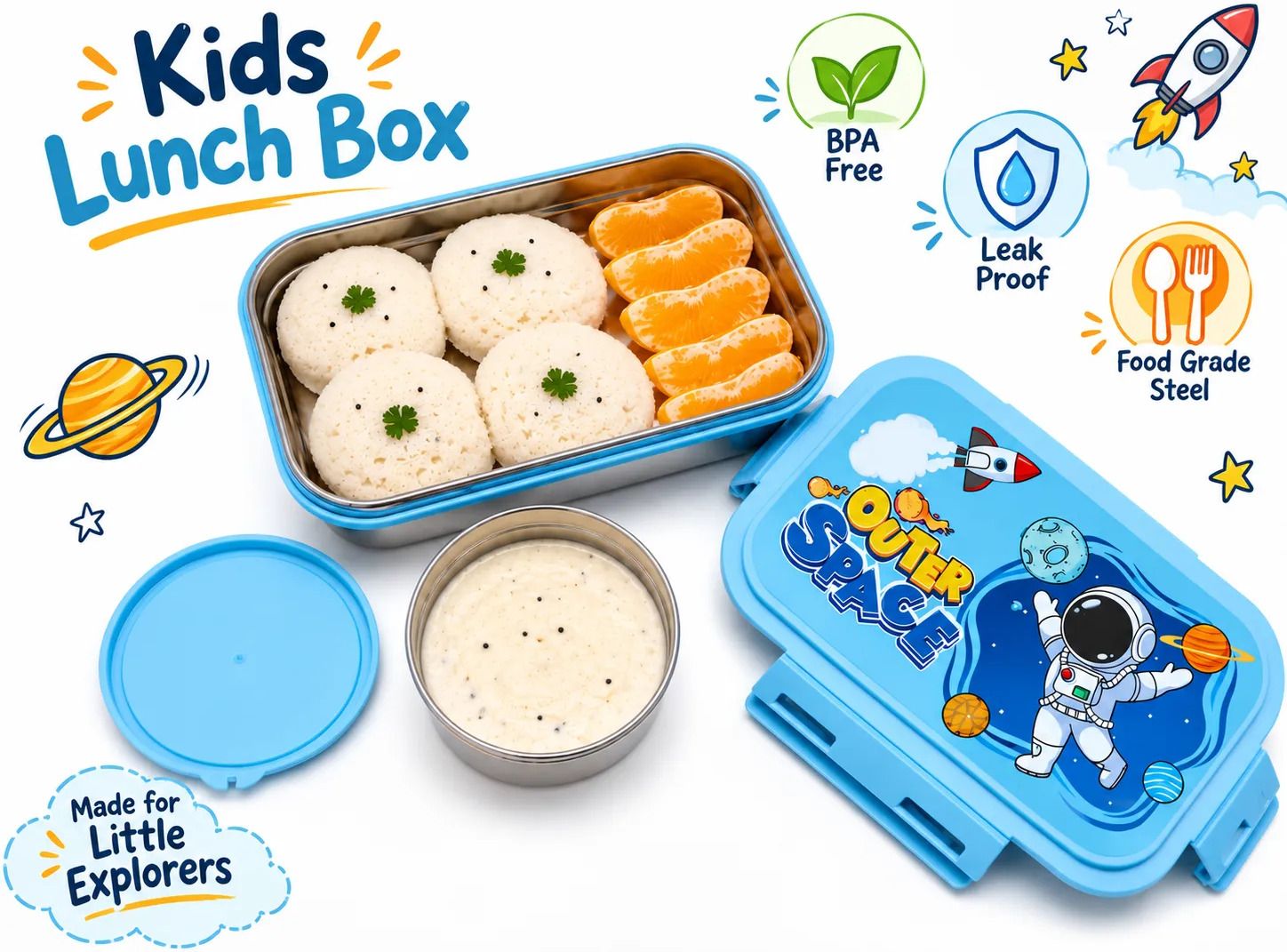 Kids Stainless Steel Lunch Box | Unicorn Pink Lunch Box for Girls 2 Containers Stainless Steel School Lunch Box-image-33