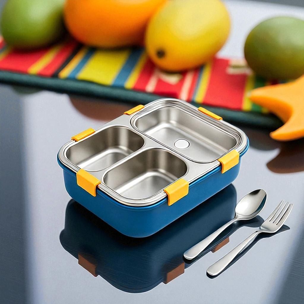3-Compartment Steel Lunch Box with Silicone Seal for Leak-Free Meal Storage 3 Containers Stainless Steel School Lunch Box-image-10