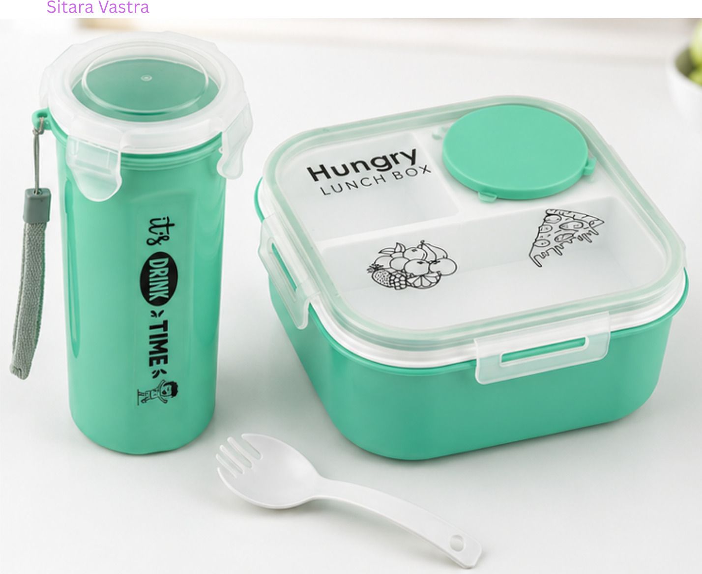 Lunch Box with Bottle & Cutlery Set 1 Containers Plastic School Lunch Box-image-45