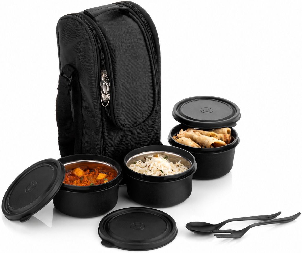 NEW CONCEPT OF LUNCHBOX WITH 3 MICROWAVE CONTAINER SPILL-PROOF CONTAINER 3 Containers Stainless Steel Office Lunch Box-image-13
