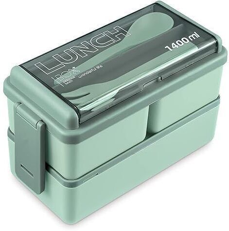 Double Decker Lunch Box with Fork and Spoon 3 Containers Plastic School Lunch Box-image-7