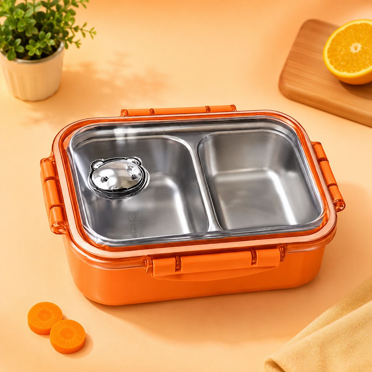 2 Compartment Stainless Steel Lunch Box for Kids & Adults 2 Containers Plastic, Stainless Steel School Lunch Box-image-25