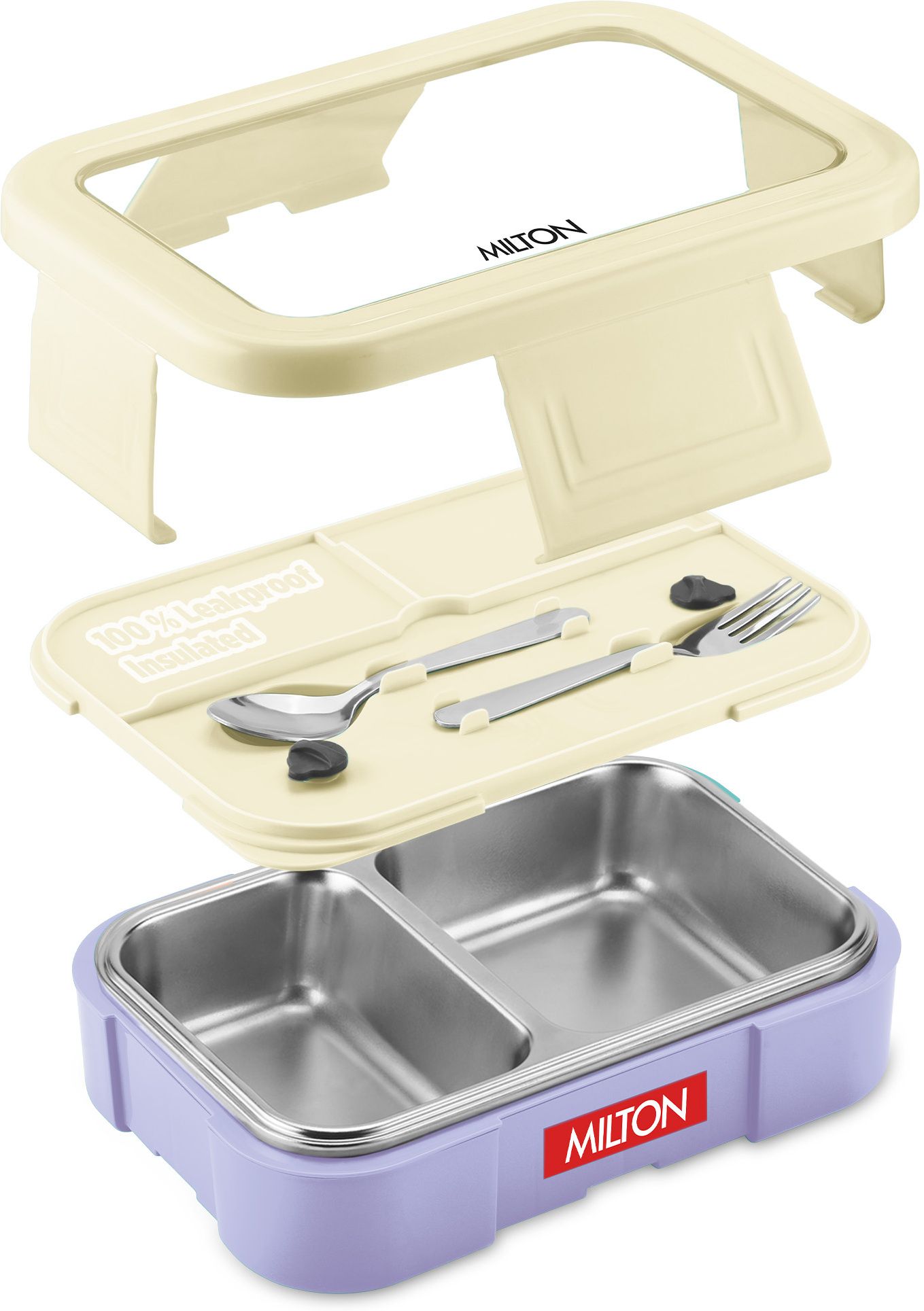 Ethan 2 Inner Stainless Steel Tiffin Box, 2 Partition, Leak-Proof, 650 ml, Beige 2 Containers Stainless Steel School Lunch Box-image-6