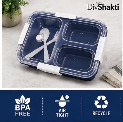 3 Compartment Lunch Box 112 3 Containers Plastic School Lunch Box-image-7