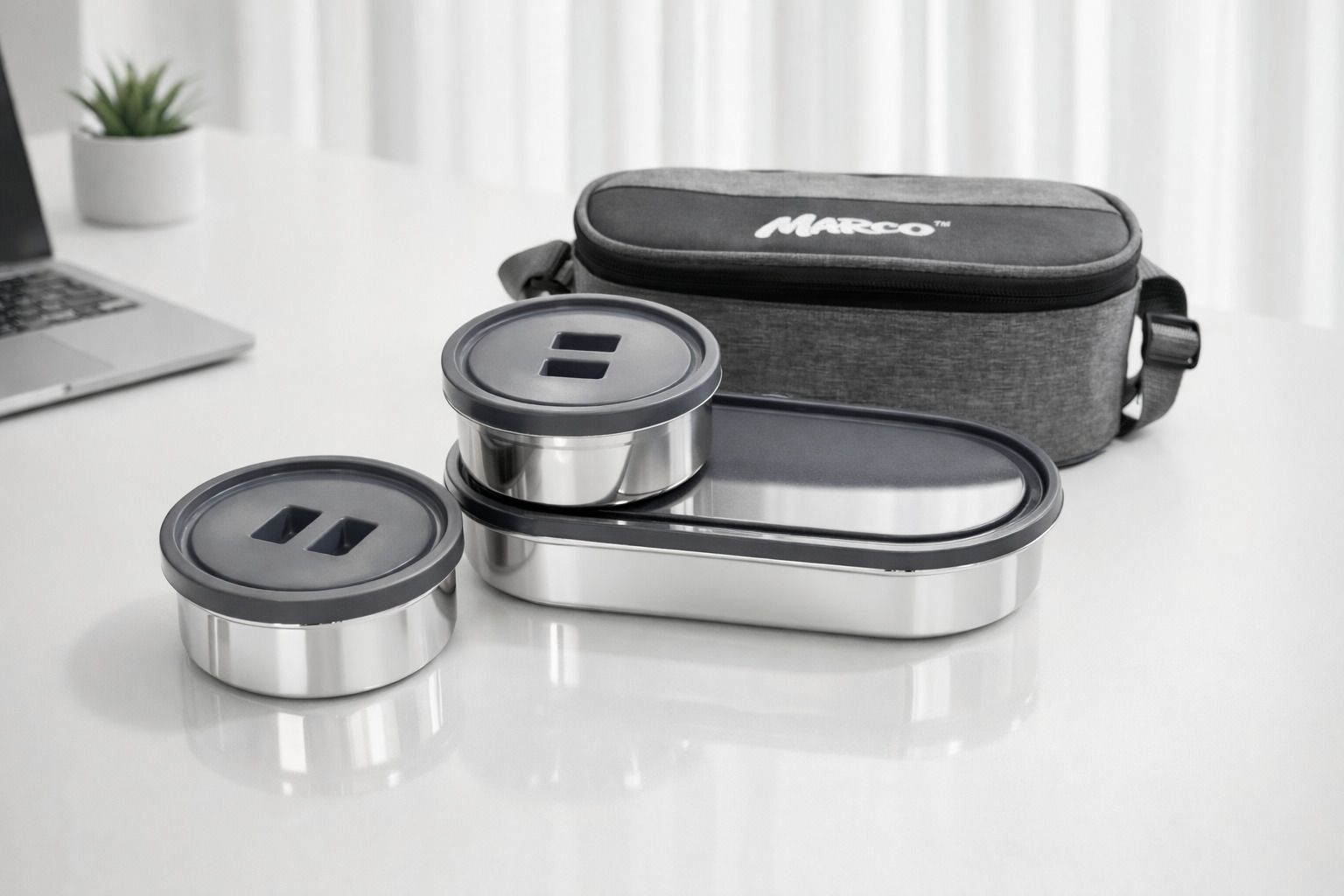 marco plast Lunch Master 3 Containers Stainless Steel Office Lunch Box-picture-22