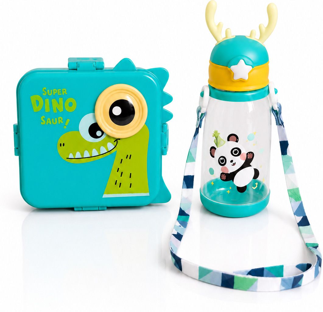 Kids Lunch Box & Water Bottle Combo 2 Containers Plastic, Silicone School Lunch Box-image-2