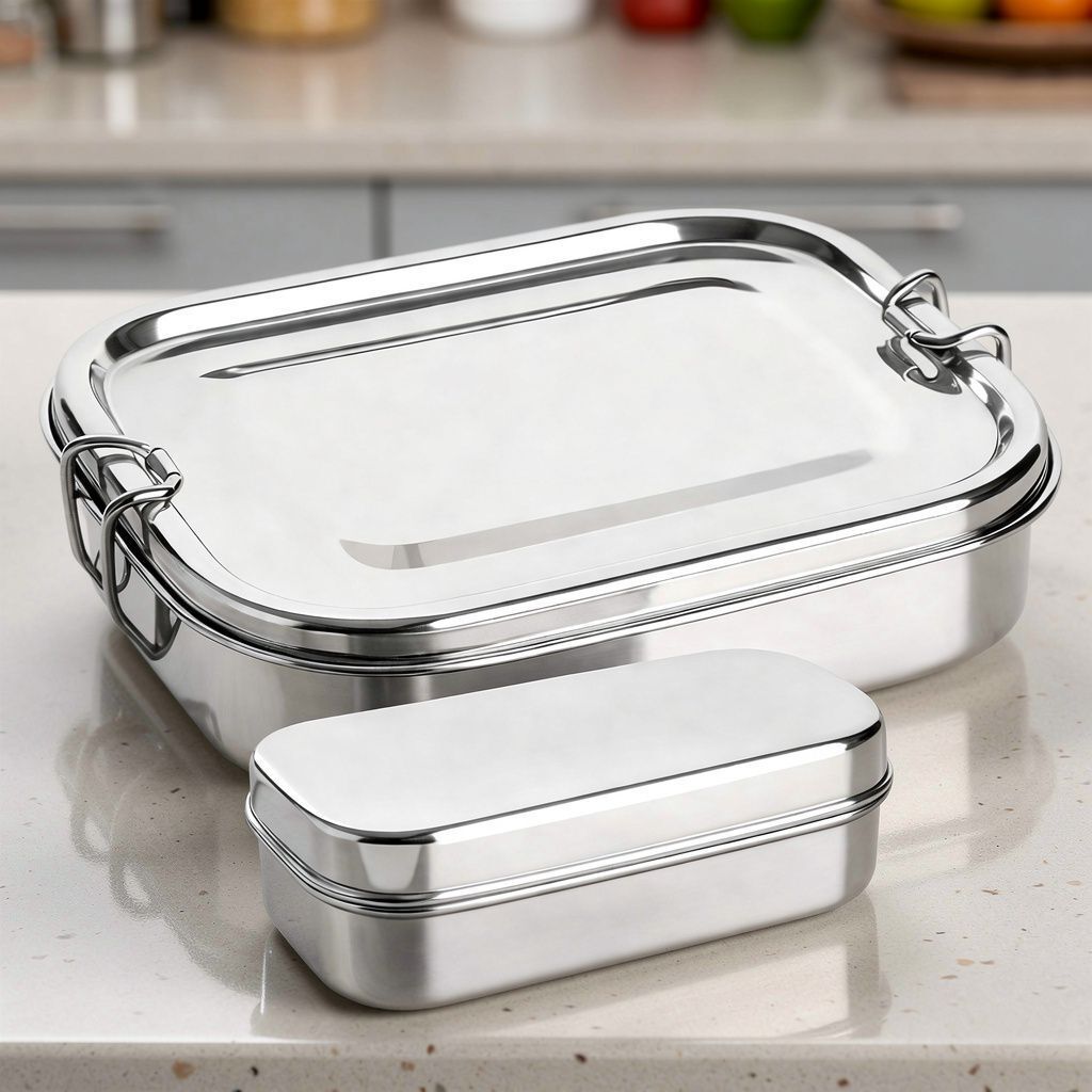Stainless Steel Kids Meal Storage Box 2 Containers Stainless Steel School Lunch Box-image-21