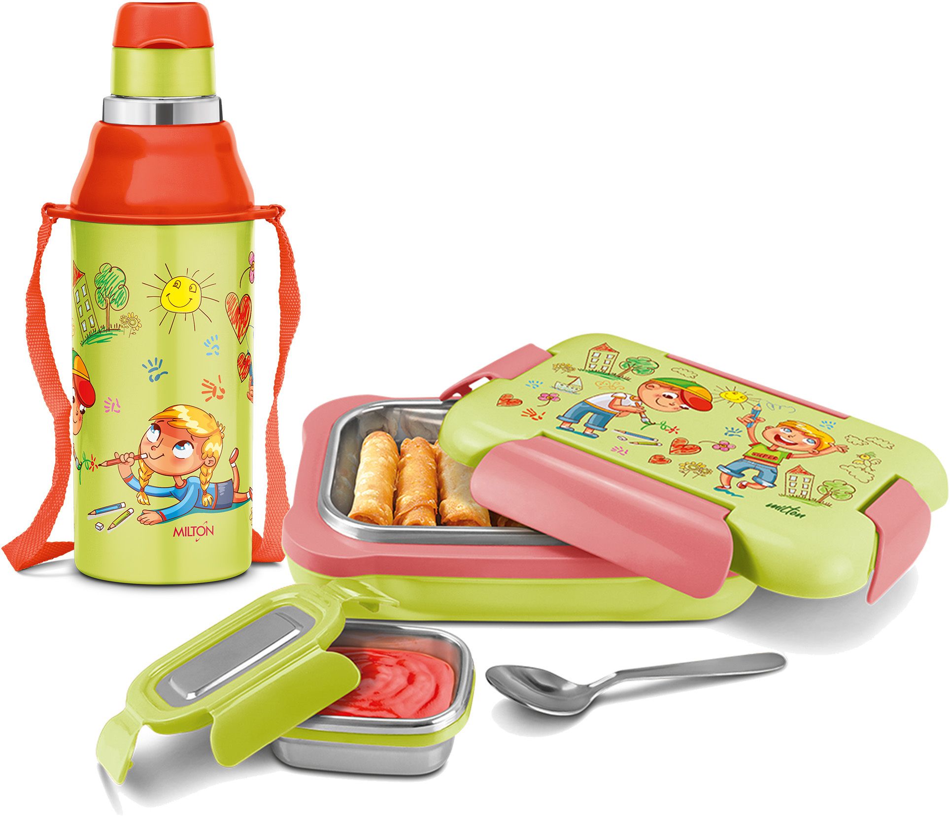 Gift Set (Kool Bottle, 404ml; More Meal Tiffin, 600ml), Green 1 Containers Lunch Box-image-35