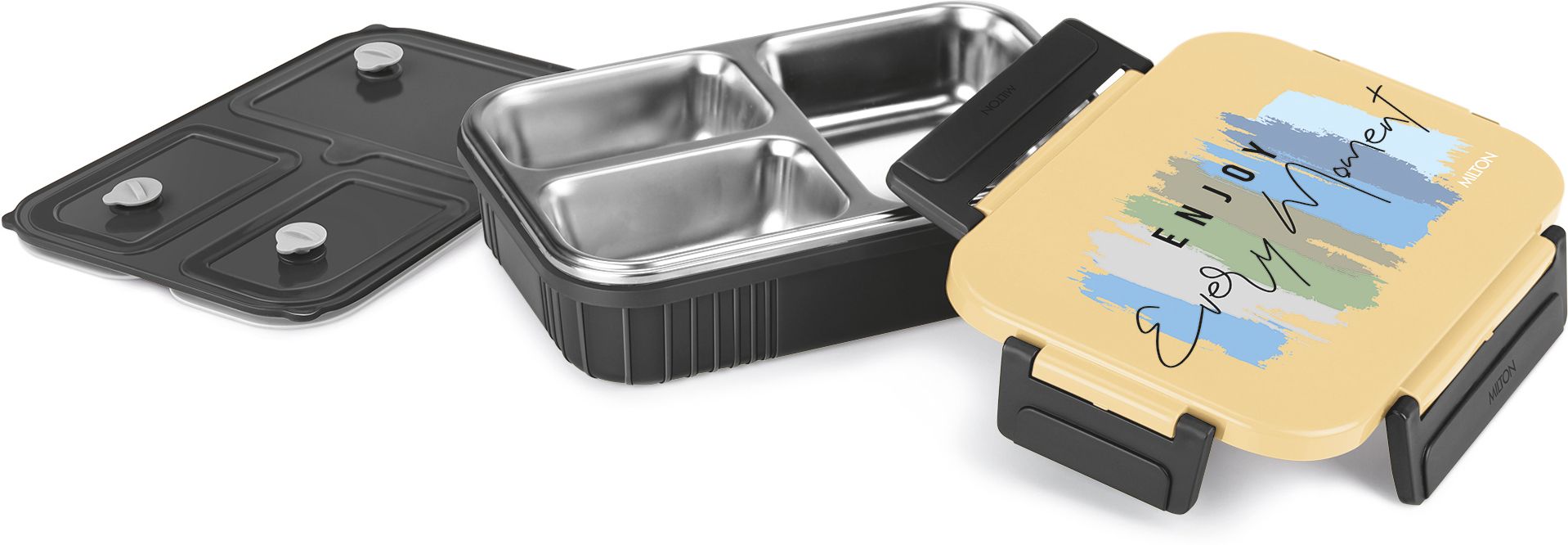 Meal Safe 3 Inner Stainless Steel Tiffin Box for School, 630 ml, Dark Grey 3 Containers Plastic School Lunch Box-image-17