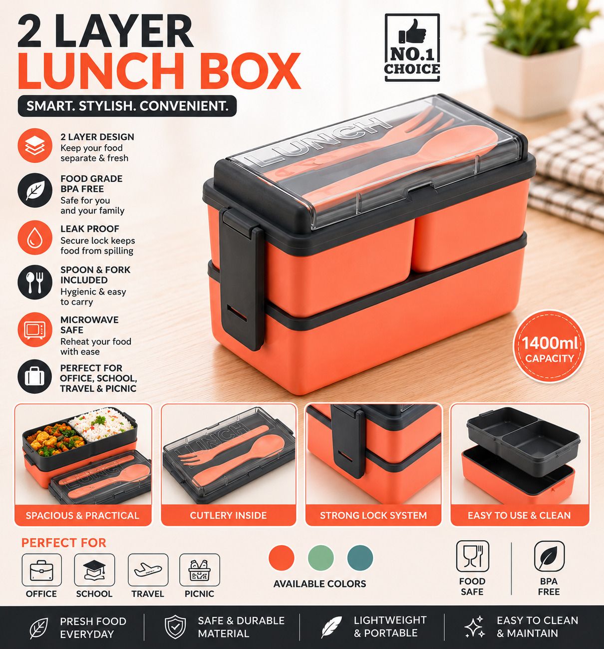 LB06 3 Containers Plastic Office Lunch Box-image-25