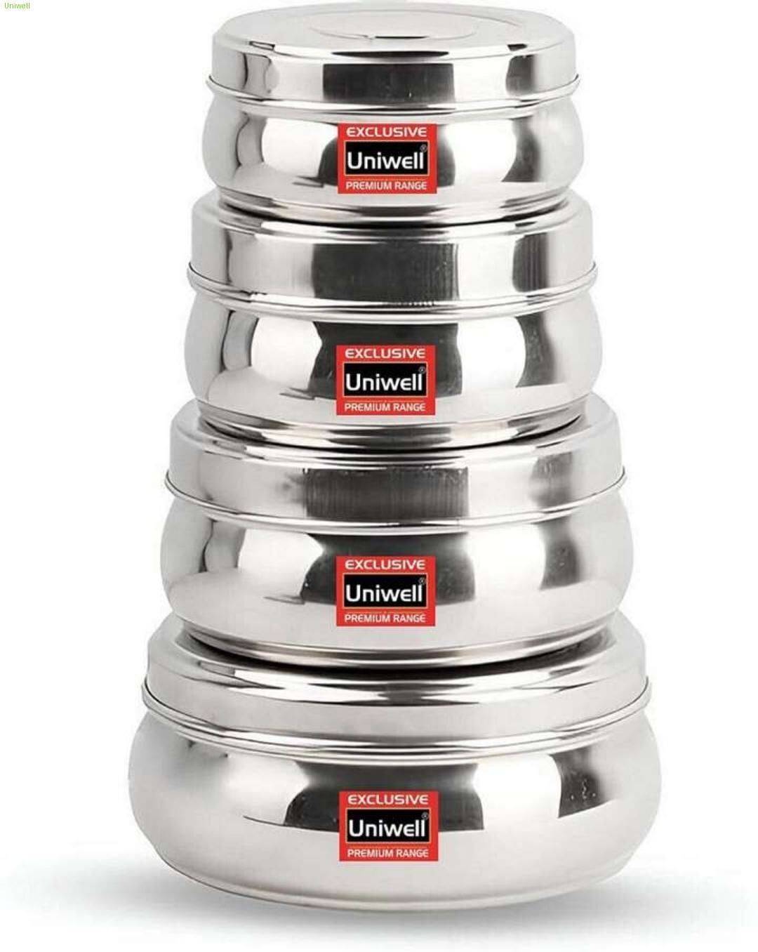 uniwell Stainless Steel 4 Pc Container Lunch Box Set for Office &Travel M03327 4 Containers Stainless Steel Office Lunch Box-picture-28