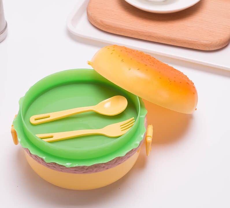 Generic Creative Burger Design Plastic Lunch Box 3 Compartments 3 Containers Plastic School Lunch Box-image-2