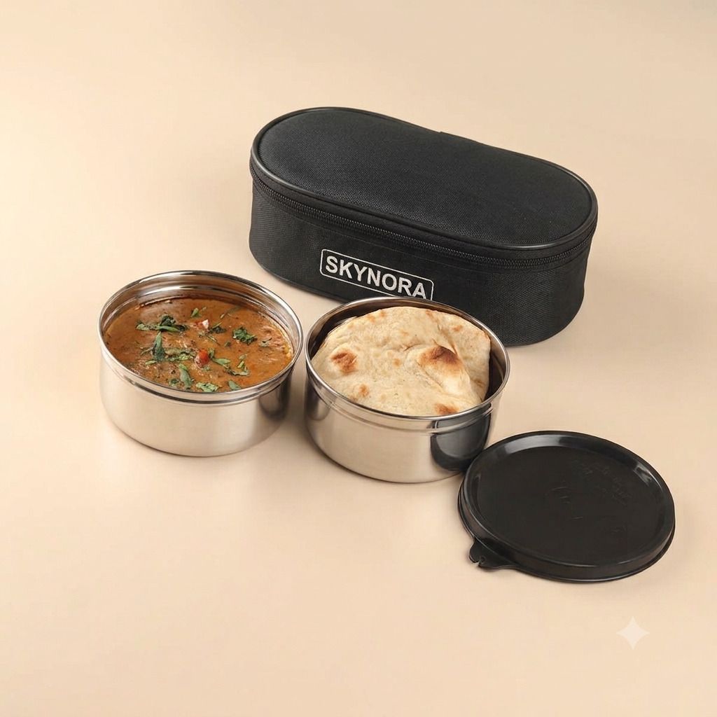 Stainless Steel Lunch Box Leak-Proof 2 Containers 350mlx2 | Black-(700ml) 2 Containers Stainless Steel School Lunch Box-image-22