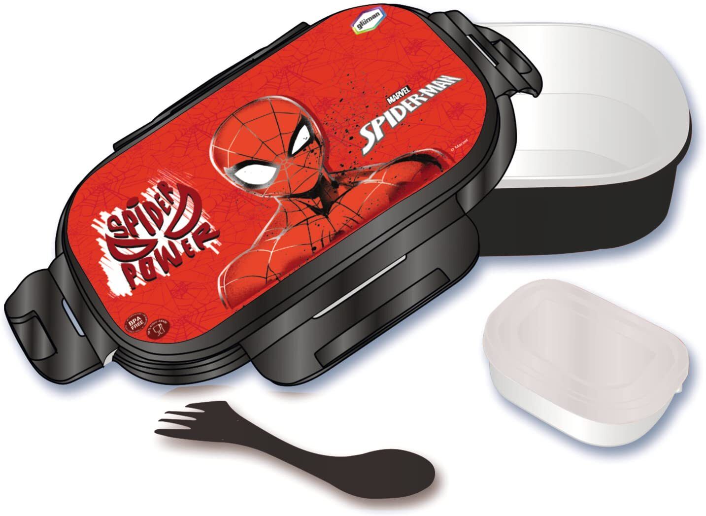 Spiderman Insulated School Tiffin Box with Steel D-Dibbi,Spoon and Spork- 800 ml 1 Containers Lunch Box-image-48