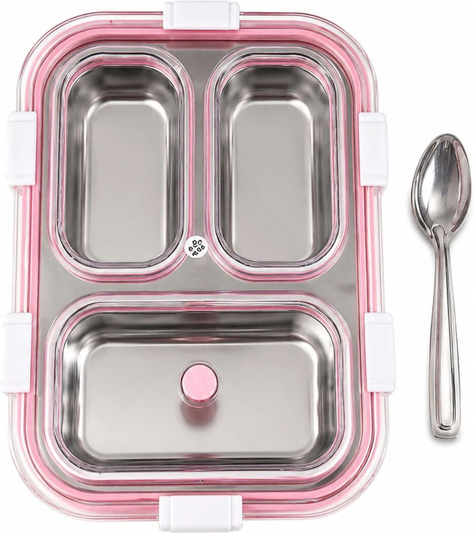 urbiton Stainless Steel Lunch Box with Spoon Leakproof Bento Tiffin for Office, School 3 Containers Plastic School Lunch Box-picture-13