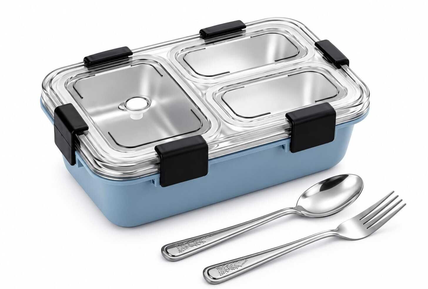 Stainless Steel Lunch Box for Kids | 3 Compartment Leakproof Bento Tiffin Box 1 Containers Stainless Steel School Lunch Box-image-30