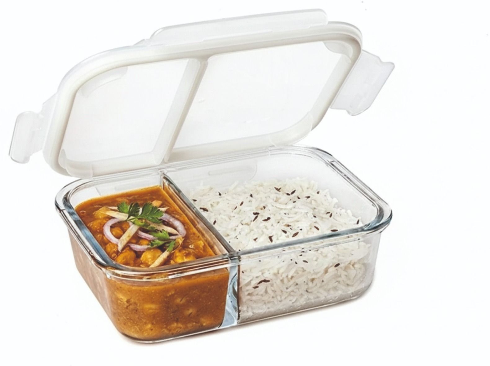 Borosilicate Glass 2 Compartment Lunch Box for Office 1 Containers Glass Office Lunch Box-image-6