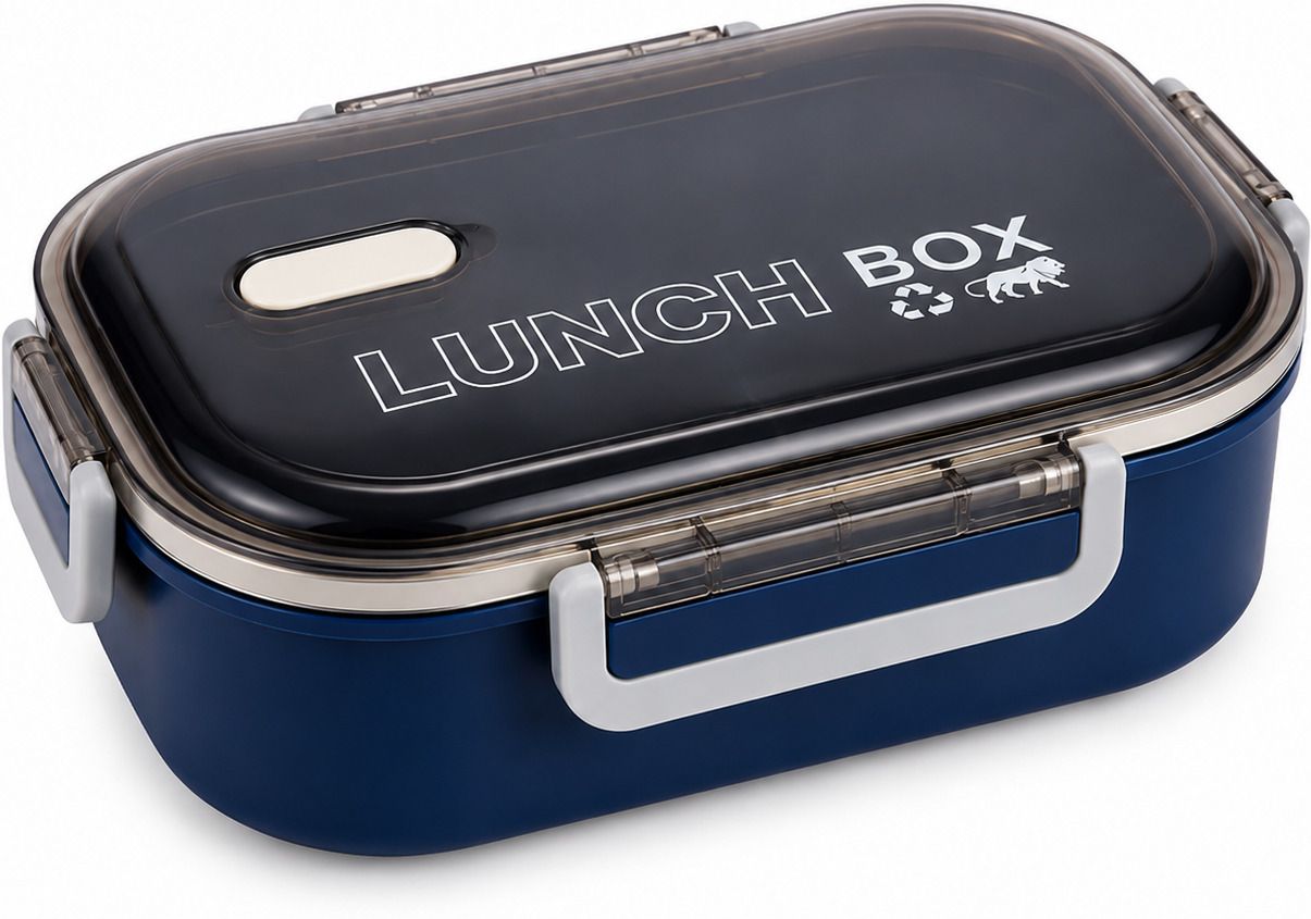 arcyu Rectangle Classy 2 Section Lock Lunch Box with Spoon & Fork 2 Containers Plastic School Lunch Box-picture-39
