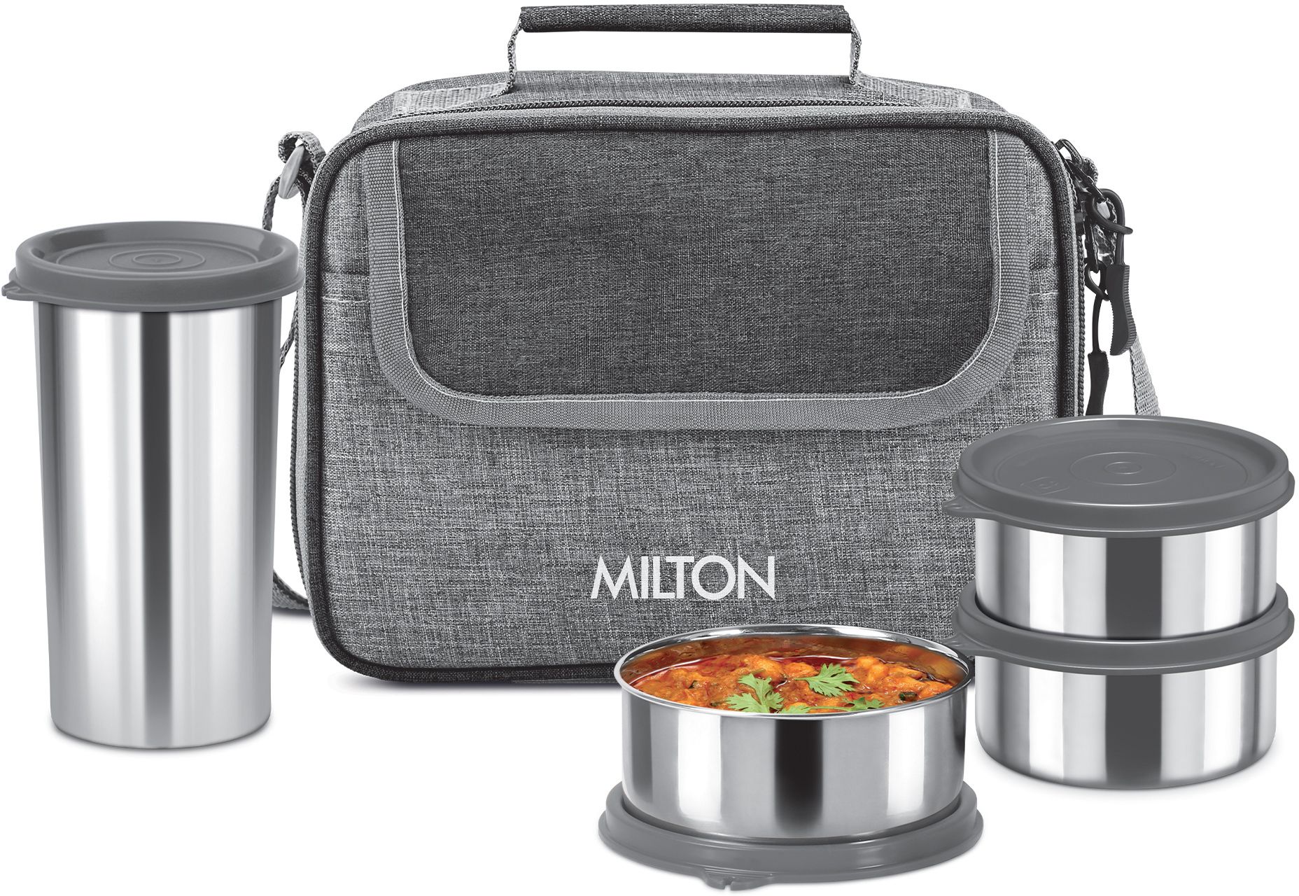 Daily Meal Lunch Box with Bag, 3 Containers 300 ml each & Tumbler 400 ml Grey 3 Containers Lunch Box-image-21