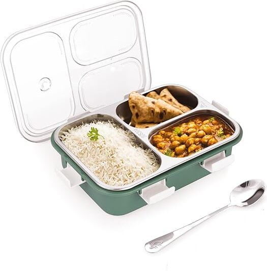 TOKYO LUNCH BOX GREEN 3 Containers Stainless Steel School Lunch Box-image-0