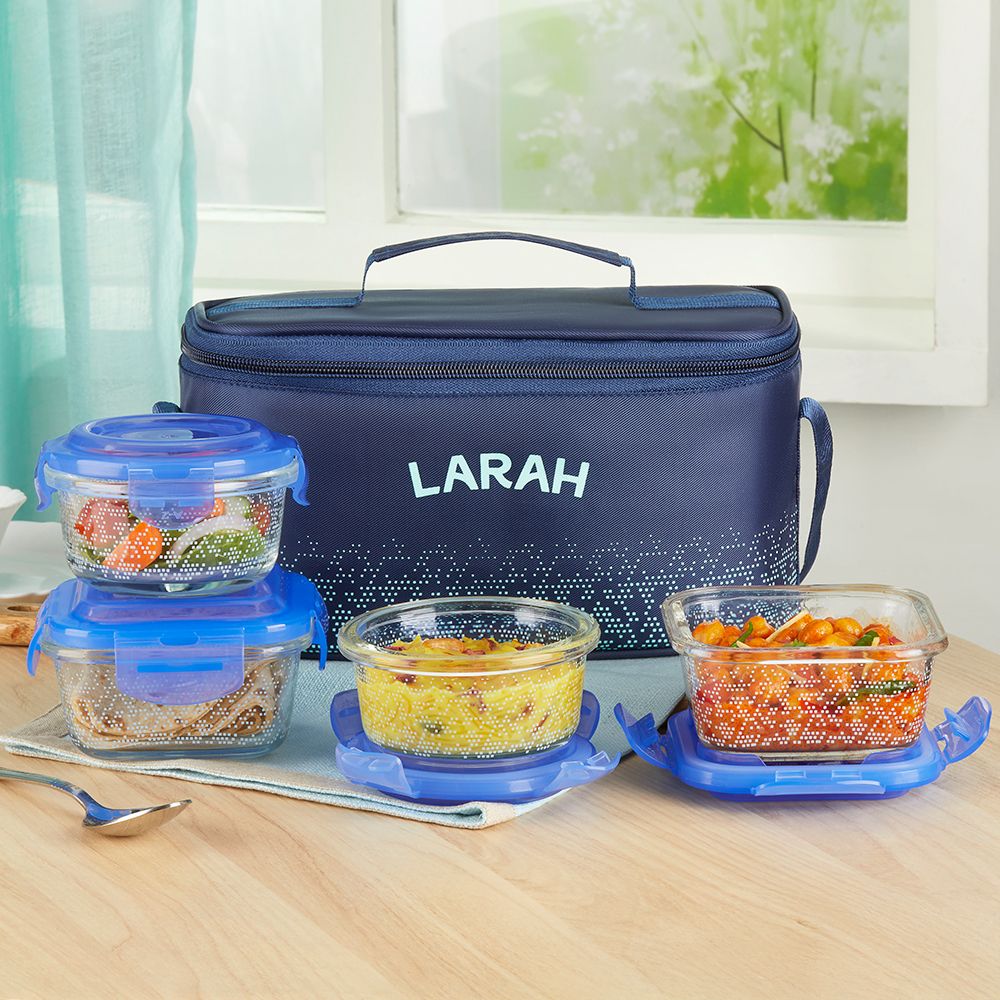 Speckle Blue Universal Borosilicate Glass Lunchbox, 4pc (320ml x 2 + 240ml x 2) 4 Containers Lunch Box-image-28