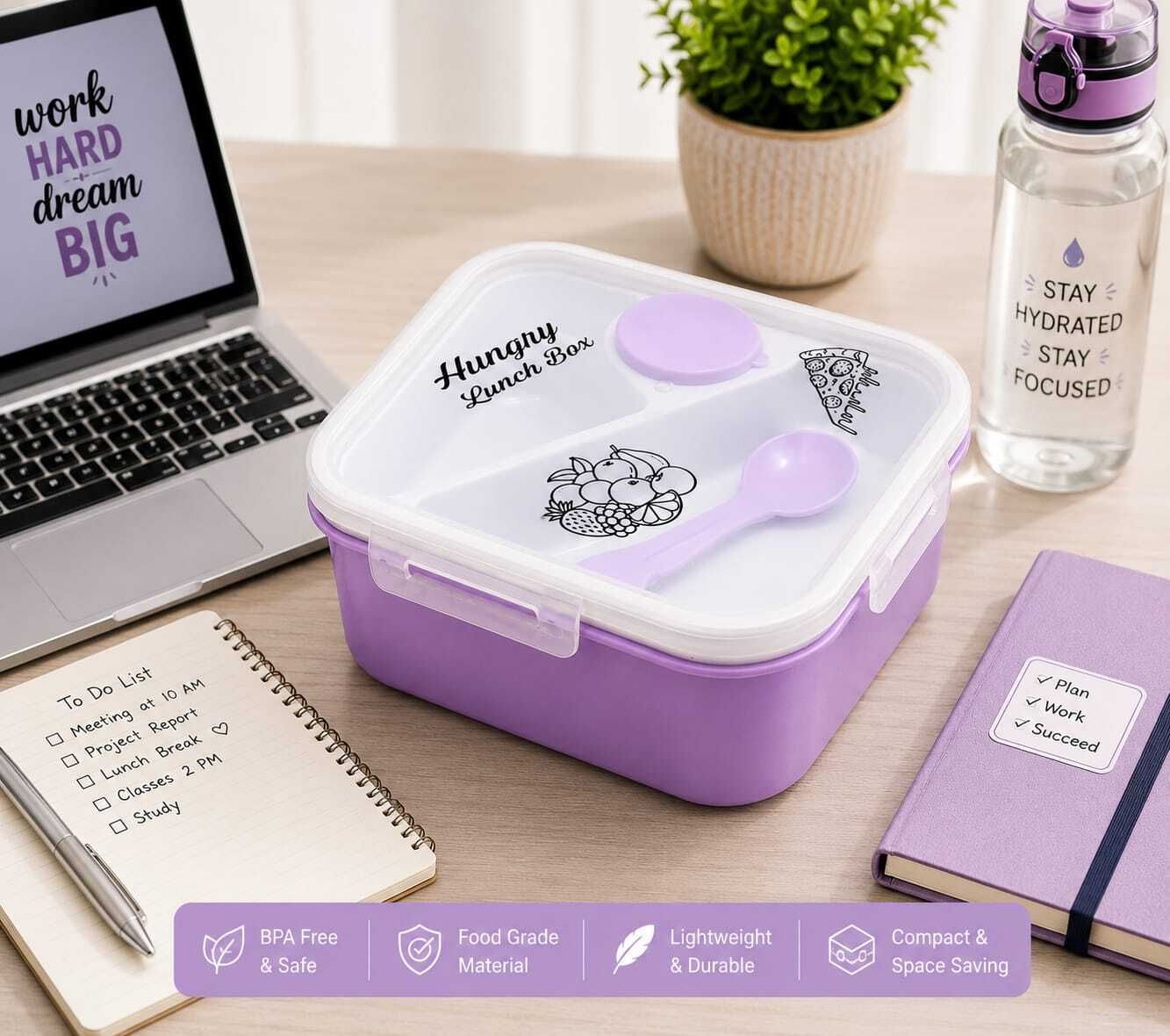 Purple Bento Lunch Box for office and school use 1 Containers Plastic Office Lunch Box-image-16