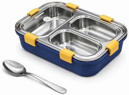 Premium Stainless Steel Lunch Box with 3 Compartments 3 Containers Stainless Steel College Lunch Box-image-0