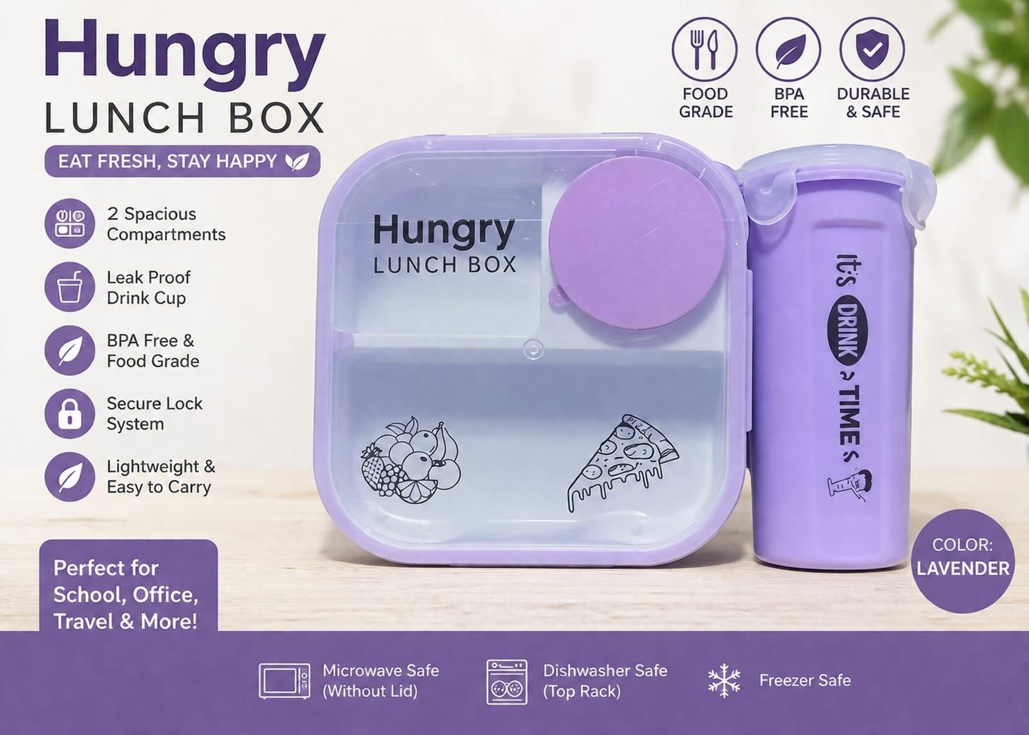 HBL/3P 2 Containers Plastic School Lunch Box-image-46