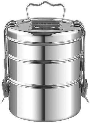 Stainless Steel Clipper Tiffin Box(Size - 8x3)| Lunch Box |Compartment Tiffin| 3 Containers Lunch Box-image-2