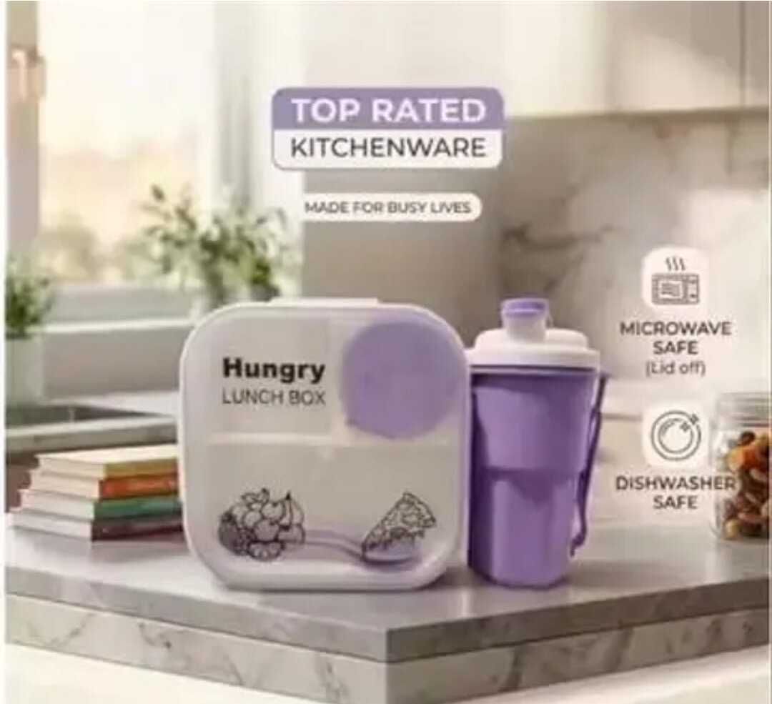 HUNGRY LUNCH BOX 3 Containers Plastic School Lunch Box-image-41
