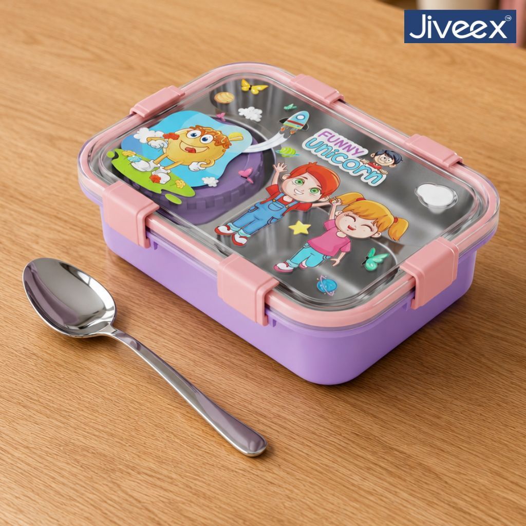 3 Compartment Stainless Steel Lunch Box With Spoon For School 3 Containers Stainless Steel School Lunch Box-image-38