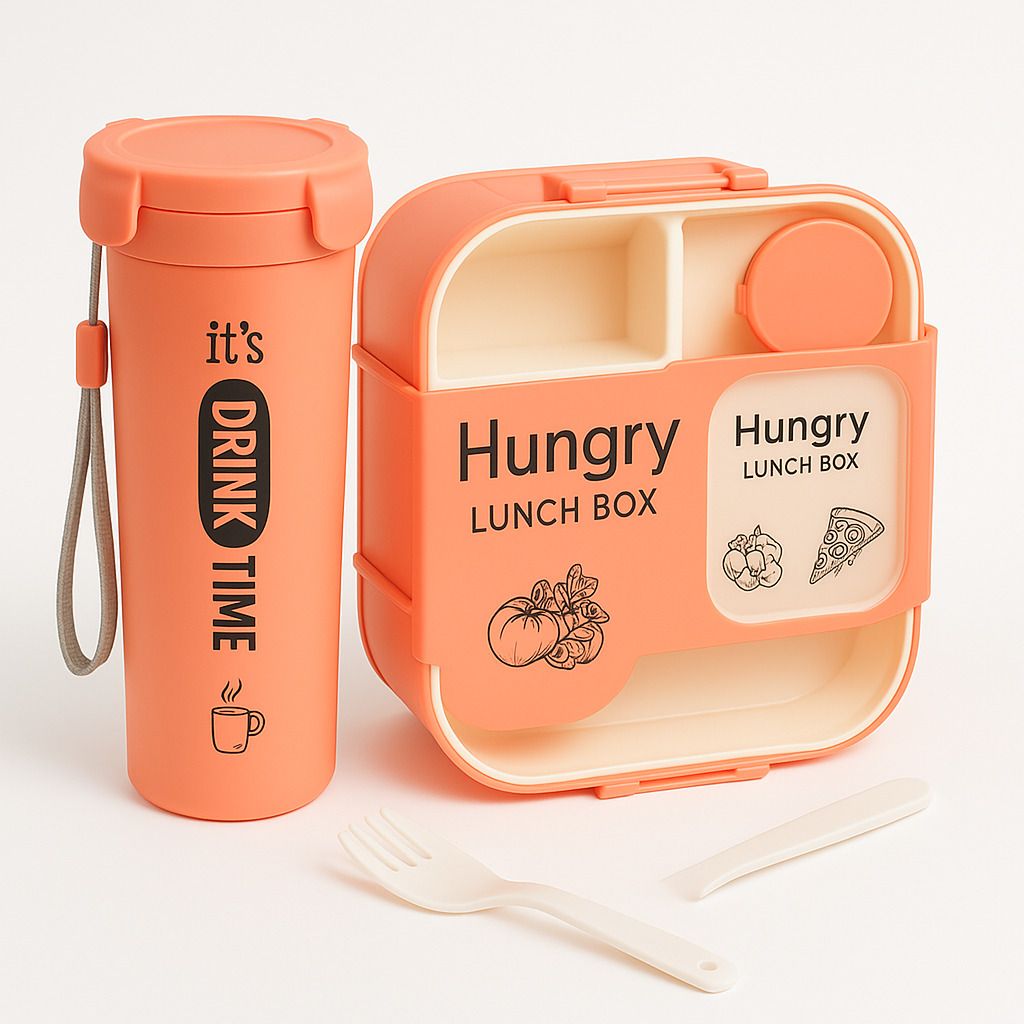 Hungry Lunch Box Combo with Water Bottle | 3 Compartment Leakproof 4 Containers Lunch Box-image-4