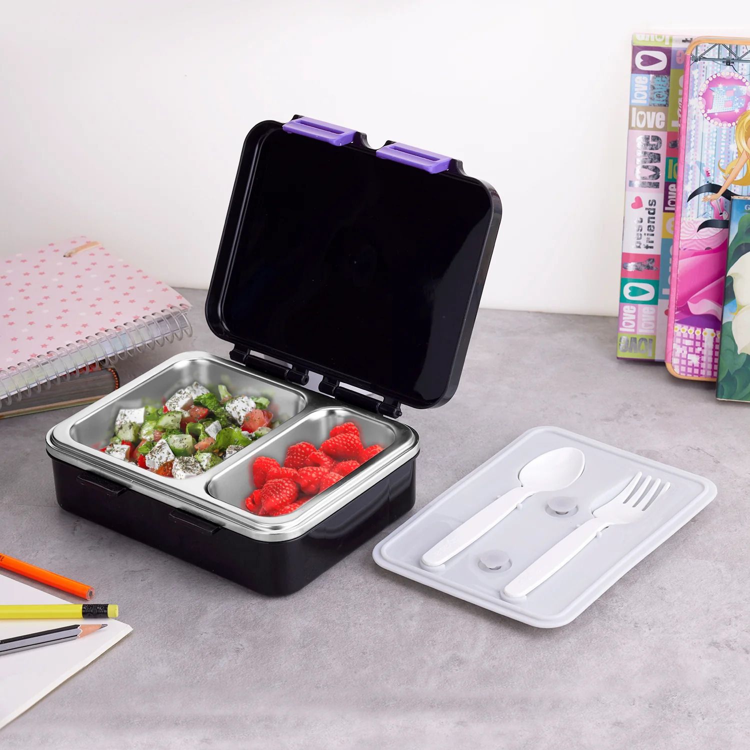 Vitamax Insulated Dual Compartment Lunch Box 1 Containers Plastic School Lunch Box-image-17