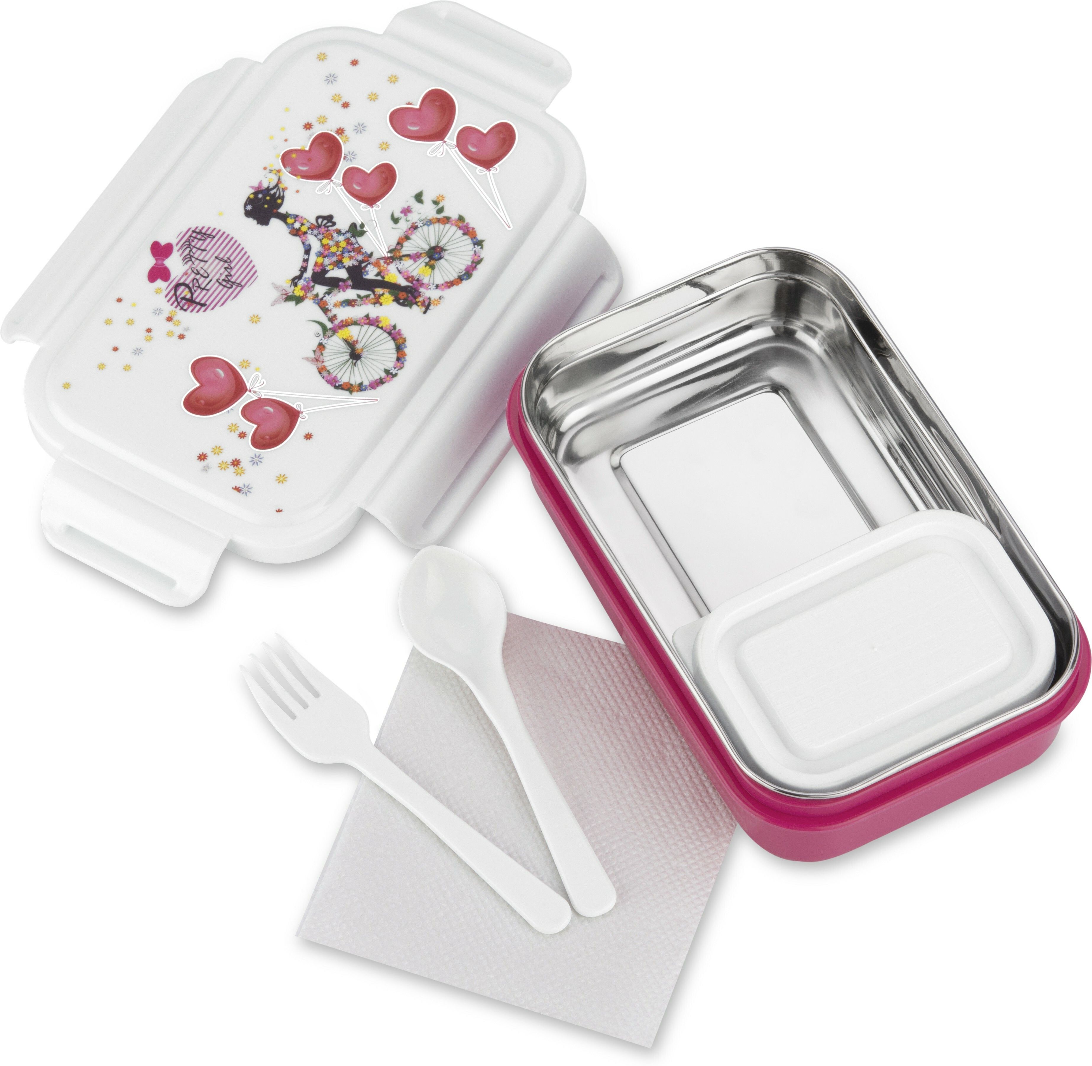 Steel Plastic Air Tight Spill Proof ,Tiffin Boxes with (Pink) 2 Containers Lunch Box-image-10
