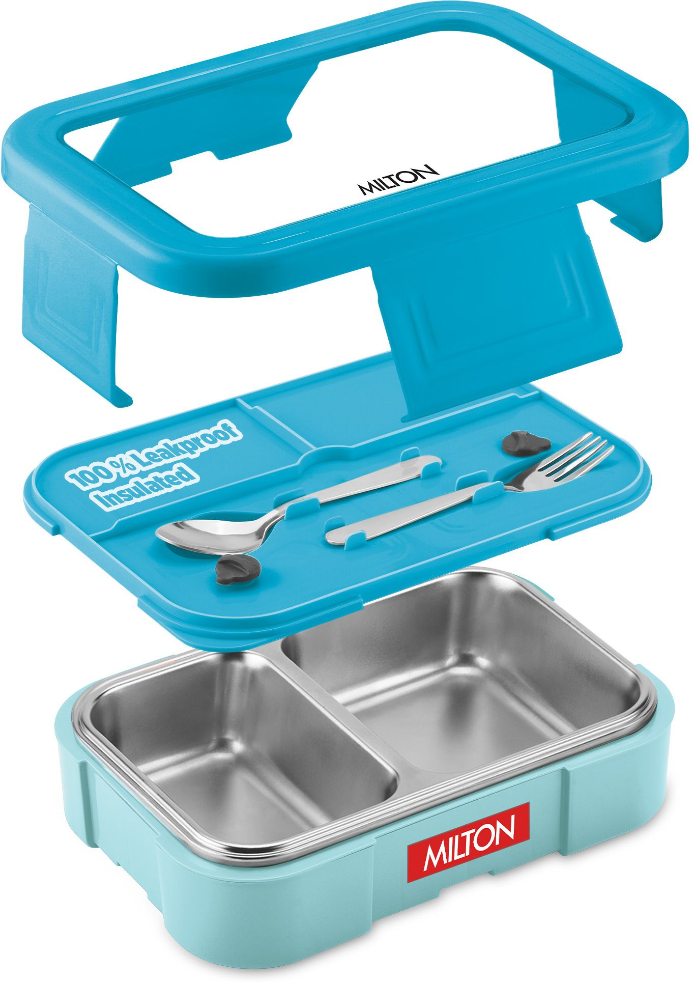 Ethan 2 Inner Stainless Steel Tiffin Box, 2 Partition, 650 ml, Light Blue 2 Containers Stainless Steel School Lunch Box-image-5
