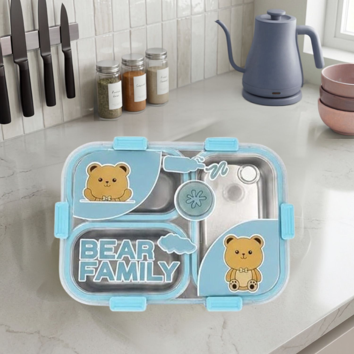 Bear Family Stainless Steel Lunch Box With Spoon & Fork_B15 3 Containers Stainless Steel School Lunch Box-image-29