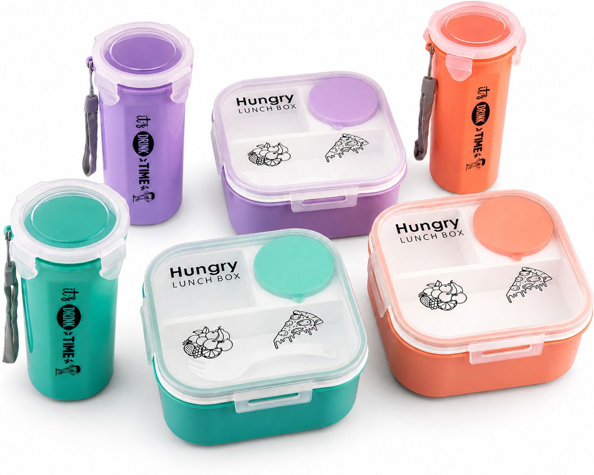 Kids Lunch Box with 3 Compartments (1300 ml) and 1 Bottle (400ml) 1 Containers Plastic School Lunch Box-image-8