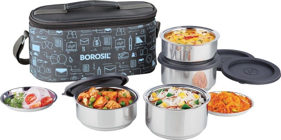 borosil Carry Fresh Lunchbox, 4pc Set (280ml x 2 + 180ml x 2) Tiffin for Office, School 4 Containers Lunch Box-picture-53