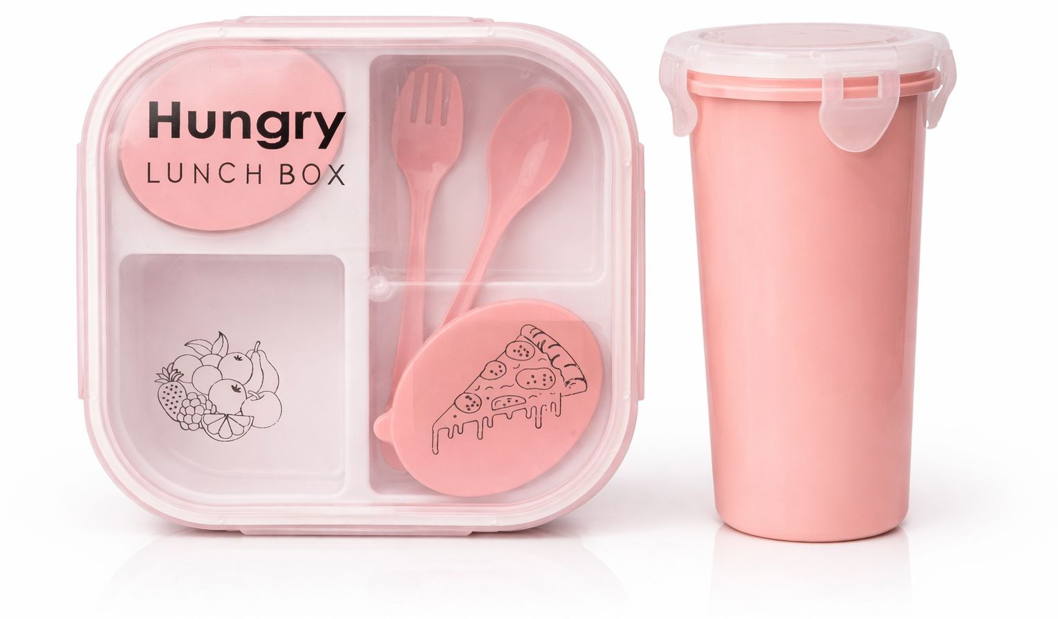 Hungry Lunch Box & Water Bottle, 3-Tier Bento Style Container with Spoon, 3 Containers Plastic School Lunch Box-image-46