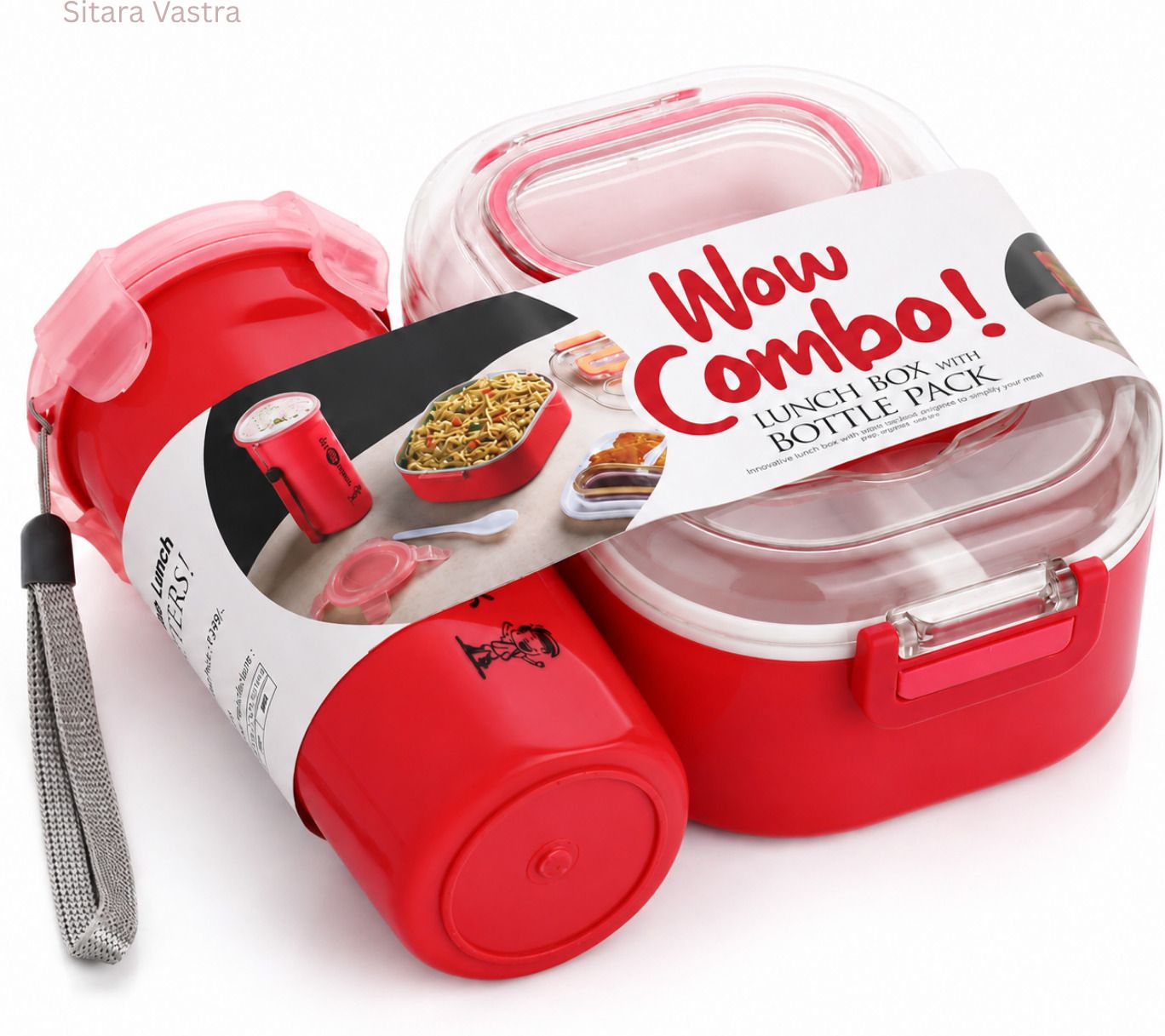 Lunch Box Combo with 3 Compartments 1 Containers Plastic School Lunch Box-image-0